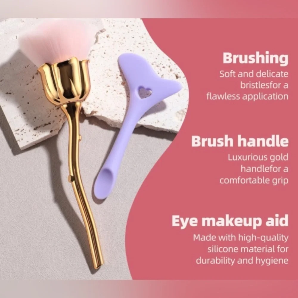 Beautiful Rose Shape Powder Foundation Brush with Eye Makeup Tool